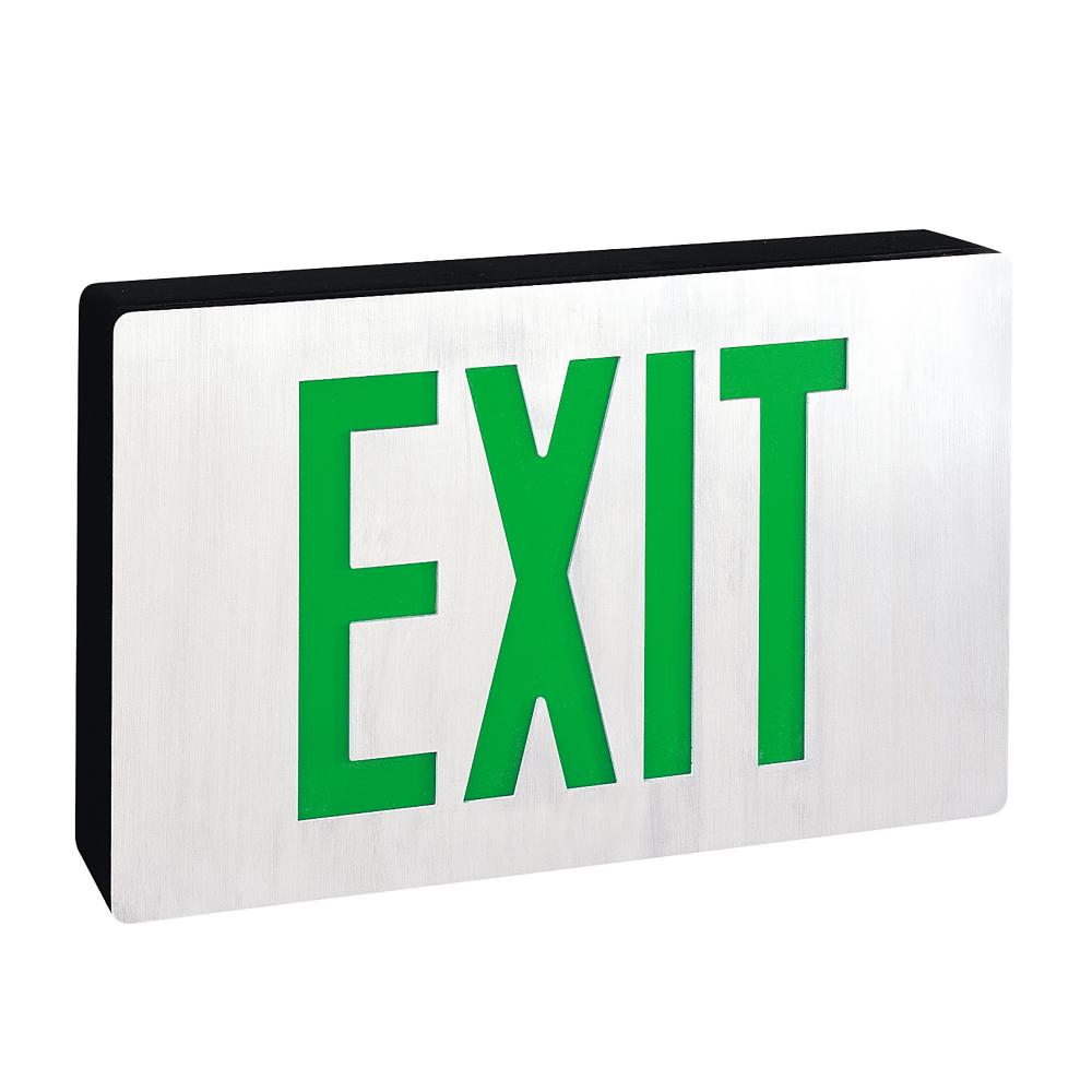 Die-Cast LED Exit Sign w/ Battery Backup, Double-Faced Aluminum w/ 6" Green Letters in Black