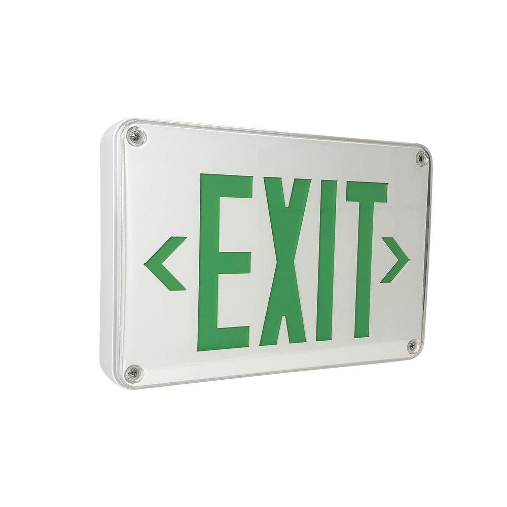 LED Self-Diagnostic Wet Location Exit Sign w/ Battery Backup, White Housing w/ 6" Green Letters