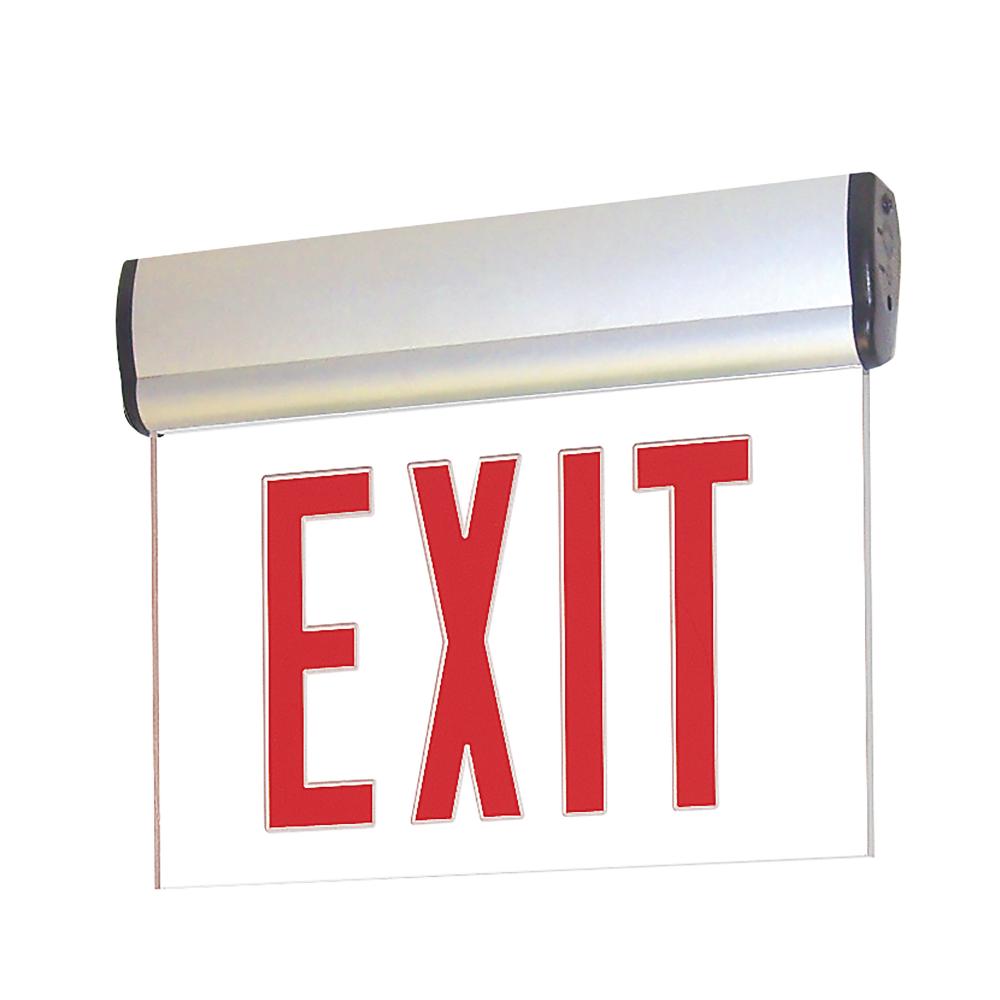 Surface Adjustable LED Edge-Lit Exit Sign, Battery Backup, 6" Red Letters, Single Face / Clear