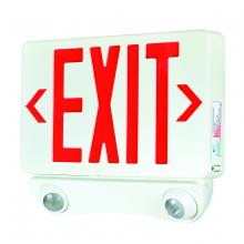 Nora NEX-730-LED/R - LED Exit and Emergency Combination with Adjustable Heads, Red Letters / White Housing