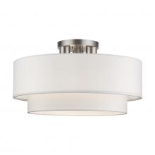  50306-91 - 3 Light Brushed Nickel Large Semi-Flush with Hand Crafted Off-White Color Fabric Hardback Shades