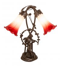  144697 - 17" High Red/White Pond Lily Tiffany Pond Lily 2 Light Trellis Girl Accent Lamp