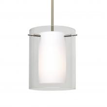  1TT-C00607-SN-L - Besa Stem Pendant Pahu 8 Satin Nickel Clear/Opal 1x100W Medium Base, 15Ft. Cord