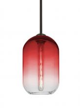  1TT-OMEGA12RD-EDIL-BR - Besa, Omega 12 Stem Pendant, Red/Clear, Bronze Finish, 1x4W LED Filament