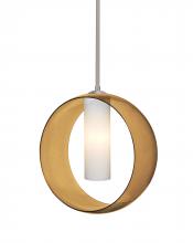  1TT-PLATOAM-LED-SN-L - Besa, Plato Stem Pendant, Amber/Opal, Satin Nickel Finish, 1x5W LED, 15Ft. Cord