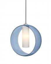  1TT-PLATOBL-LED-SN-L - Besa, Plato Stem Pendant, Blue/Opal, Satin Nickel Finish, 1x5W LED, 15Ft. Cord