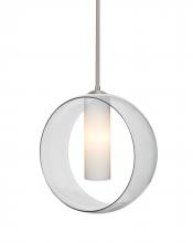  1TT-PLATOCL-LED-SN-L - Besa, Plato Stem Pendant, Clear/Opal, Satin Nickel Finish, 1x5W LED, 15Ft. Cord