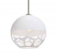  1TT-ROCKYWH-SN-L - Besa, Rocky Stem Pendant, White, Satin Nickel Finish, 1x60W Medium Base, 15Ft. Cord