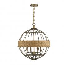  7-7773-4-177 - Boreal 4-Light Pendant in Burnished Brass with Rattan