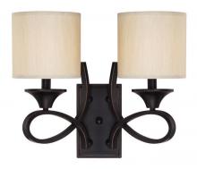  6302700 - 2 Light Wall Fixture Amber Bronze Finish Beige Fabric Shades