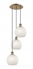  113B-3P-AB-G1216-8WM - White Mouchette - 3 Light - 15 inch - Antique Brass - Cord Hung - Multi Pendant