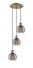  113B-3P-AB-G556-6SM - Rochester - 3 Light - 12 inch - Antique Brass - Cord hung - Multi Pendant