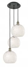  113B-3P-BAB-G1216-10WM - White Mouchette - 3 Light - 17 inch - Black Antique Brass - Cord Hung - Multi Pendant