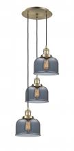  113F-3P-AB-G73 - Cone - 3 Light - 14 inch - Antique Brass - Cord hung - Multi Pendant