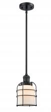  201S-BK-G51-CE - Bell Cage - 1 Light - 6 inch - Matte Black - Stem Hung - Mini Pendant