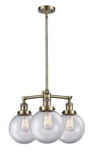  207-AB-G202-8-LED - Beacon - 3 Light - 22 inch - Antique Brass - Stem Hung - Chandelier