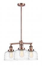  207-AC-G713-LED - Bell - 3 Light - 22 inch - Antique Copper - Stem Hung - Chandelier