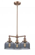  207-AC-G73-LED - Bell - 3 Light - 22 inch - Antique Copper - Stem Hung - Chandelier