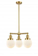  207-SG-G201-6-LED - Beacon - 3 Light - 19 inch - Satin Gold - Stem Hung - Chandelier