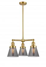  207-SG-G63-LED - Cone - 3 Light - 19 inch - Satin Gold - Stem Hung - Chandelier