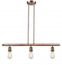  213-AC-LED - Bare Bulb - 3 Light - 38 inch - Antique Copper - Stem Hung - Island Light