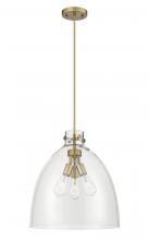  410-3PL-BB-G412-18CL - Newton Bell - 3 Light - 18 inch - Brushed Brass - Cord hung - Pendant