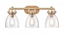  410-3W-BB-G412-7CL - Newton Bell - 3 Light - 27 inch - Brushed Brass - Bath Vanity Light