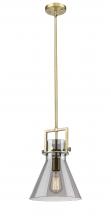  411-1SM-BB-G411-10SM - Newton Cone - 1 Light - 10 inch - Brushed Brass - Stem Hung - Mini Pendant