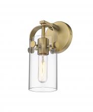  423-1W-BB-G423-7CL - Pilaster II Cylinder - 1 Light - 7 inch Long Glass - Brushed Brass - Sconce