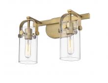  423-2W-BB-G423-7CL - Pilaster II Cylinder - 2 Light - 15 inch - Brushed Brass - Bath Vanity Light