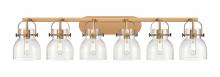  423-6W-BB-G412-6CL - Pilaster II Bell - 6 Light - 46 inch - Brushed Brass - Bath Vanity Light