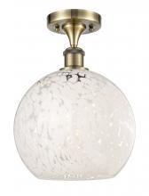  516-1C-AB-G1216-10WM - White Mouchette - 1 Light - 10 inch - Antique Brass - Semi-Flush Mount