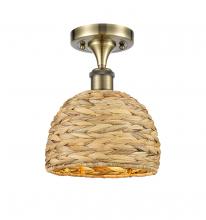  516-1C-AB-RBD-8-NAT - Woven Rattan - 1 Light - 8 inch - Antique Brass - Semi-Flush Mount