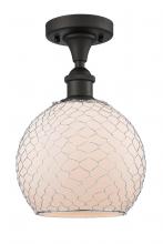  516-1C-OB-G121-8CSN-LED - Farmhouse Chicken Wire - 1 Light - 8 inch - Oil Rubbed Bronze - Semi-Flush Mount