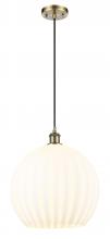  516-1P-AB-G1217-14WV - White Venetian - 1 Light - 14 inch - Antique Brass - Cord Hung - Pendant