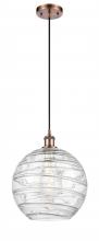  516-1P-AC-G1213-12 - Athens Deco Swirl - 1 Light - 12 inch - Antique Copper - Cord hung - Mini Pendant