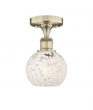  616-1F-AB-G1216-6WM - White Mouchette - 1 Light - 6 inch - Antique Brass - Semi-Flush Mount