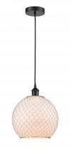  616-1P-BK-G121-10CSN - Farmhouse Chicken Wire - 1 Light - 10 inch - Matte Black - Cord hung - Mini Pendant