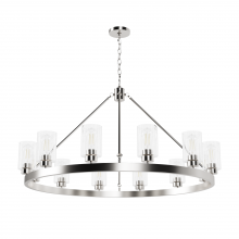  13059 - Hunter Hartland Brushed Nickel with Seeded Glass 12 Light Chandelier Ceiling Light Fixture