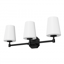  48055 - Hunter Nolita Matte Black with Cased White Glass 3 Light Bathroom Vanity Wall Light Fixture