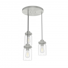  19158 - Hunter Devon Park Brushed Nickel with Clear Glass 3 Light Pendant Cluster Ceiling Light Fixture