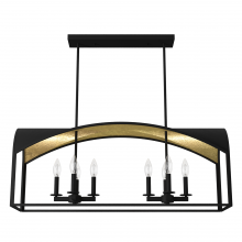  19731 - Hunter Dukestown Natural Black Iron and Gold Leaf 8 Light Chandelier Ceiling Light Fixture