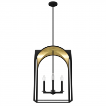  19733 - Hunter Dukestown Natural Black Iron and Gold Leaf 4 Light Pendant Ceiling Light Fixture