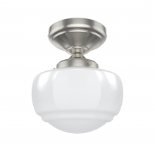  19048 - Hunter Saddle Creek Brushed Nickel with Cased White Glass 1 Light Flush Mount Ceiling Light Fixture