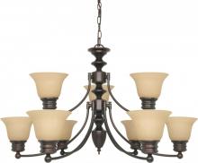 Nuvo 60/3131 - 9-Light 2-Tier Chandelier in Mahogany Bronze Finish with Champagne Linen Glass and (9) 13W GU24