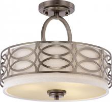  60/4729 - Harlow - 3 Light Semi Flush with Khaki Fabric Shade - Hazel Bronze Finish