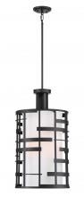  60/6433 - Lansing - 4 Light Pendant with White Fabric Shade & Opal Diffuser - Midnight Bronze Finish