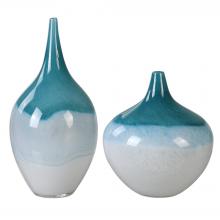  20084 - Carla Teal White Vases, S/2